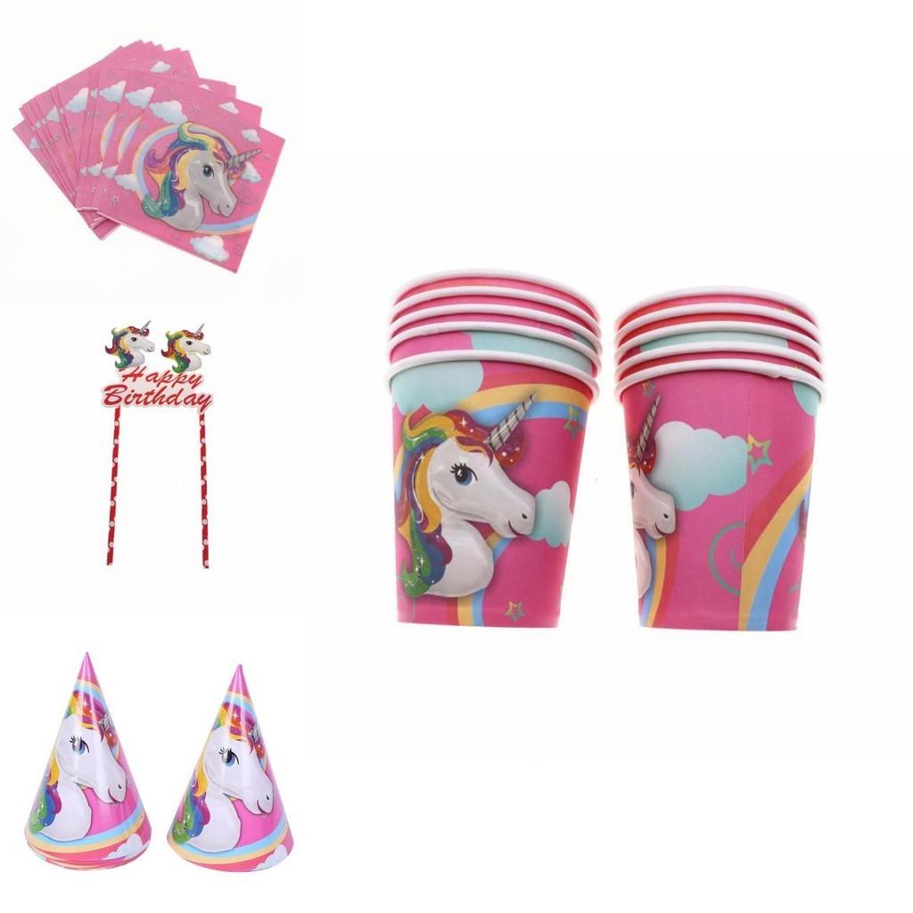 Magical Unicorn Kids Birthday Party Supplies Featuring Colorful Plates Cups And Banners