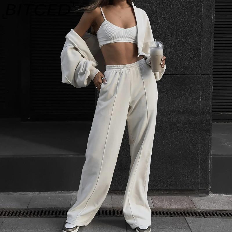 BITCED Casual American-style Autumn/winter Cardigan Set Sporty Streetwear-inspired Long-sleeved Women's Jacket and Trousers Two-piece