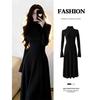 Women's Red Slim Knit High-Neck Dress with Inner Layer - Perfect for Autumn & Winter, New Year Outfit.
