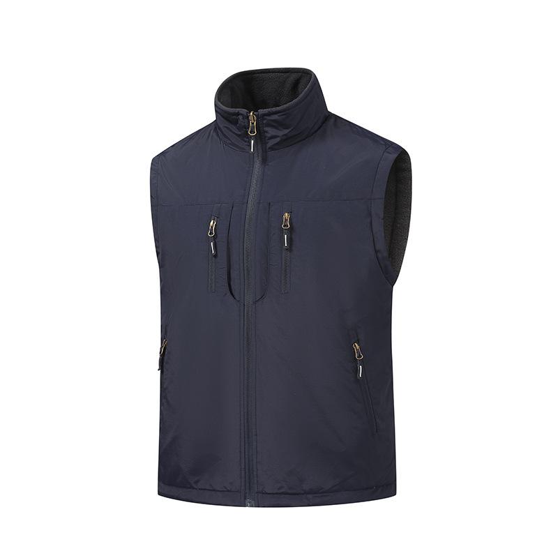 Male Hiking Vest Winter Fleece Double-Sided Mountaineering Casual Vest Outdoor Warm Solid Fishing Hunting Cargo Sleeveless Coats