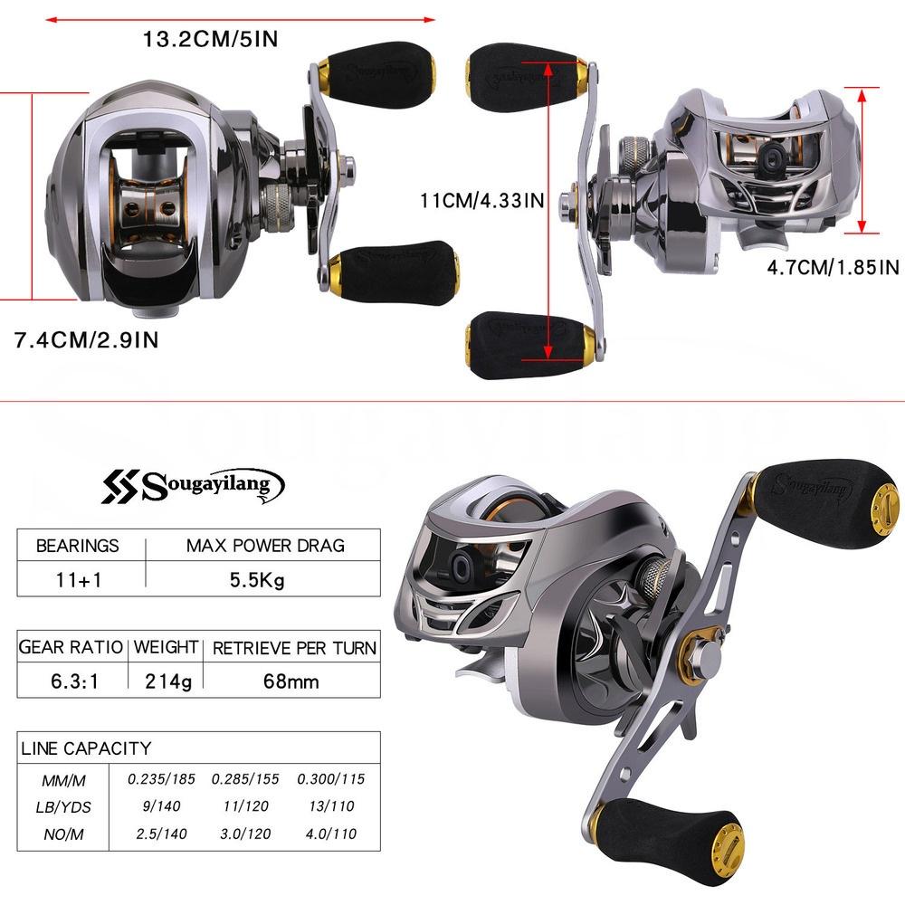 SOUGAYILANG Baitcaster Fishing Reels 11+1BB  Carbon Fiber Drag Reel Left/Right Hand Fishing Wheel