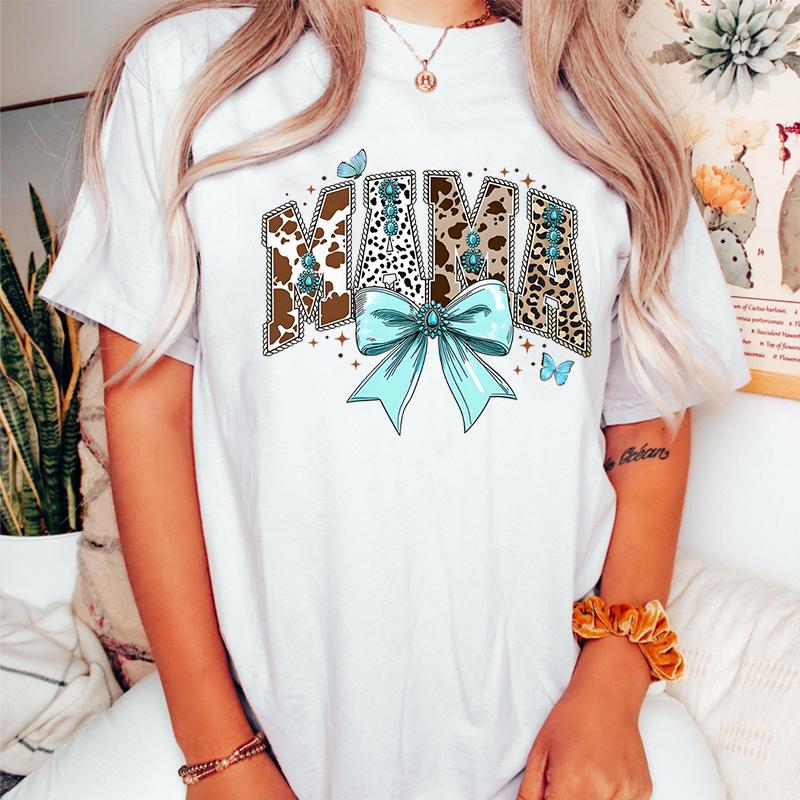 Retro Flower MAMA Graphic T Shirts Women Mothers Day Gift for New Mom Cute Mama Tshirt Leopard Lightning Mama Crew Neck Tshirt