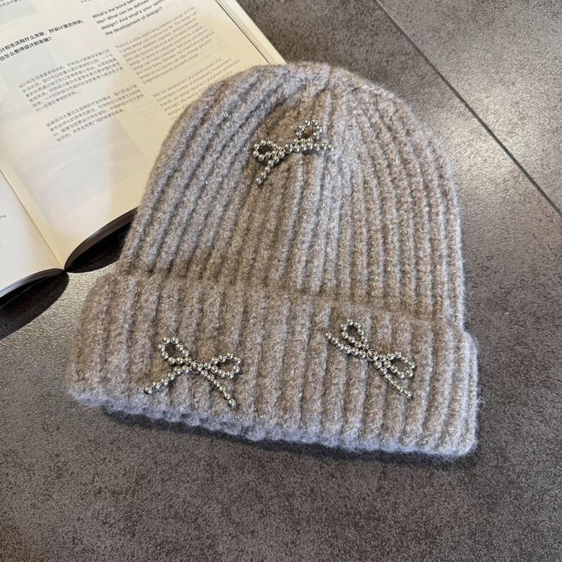 Fashion Solid Color Bow Decoration Women Casual Knitted Hat Autumn And Winter