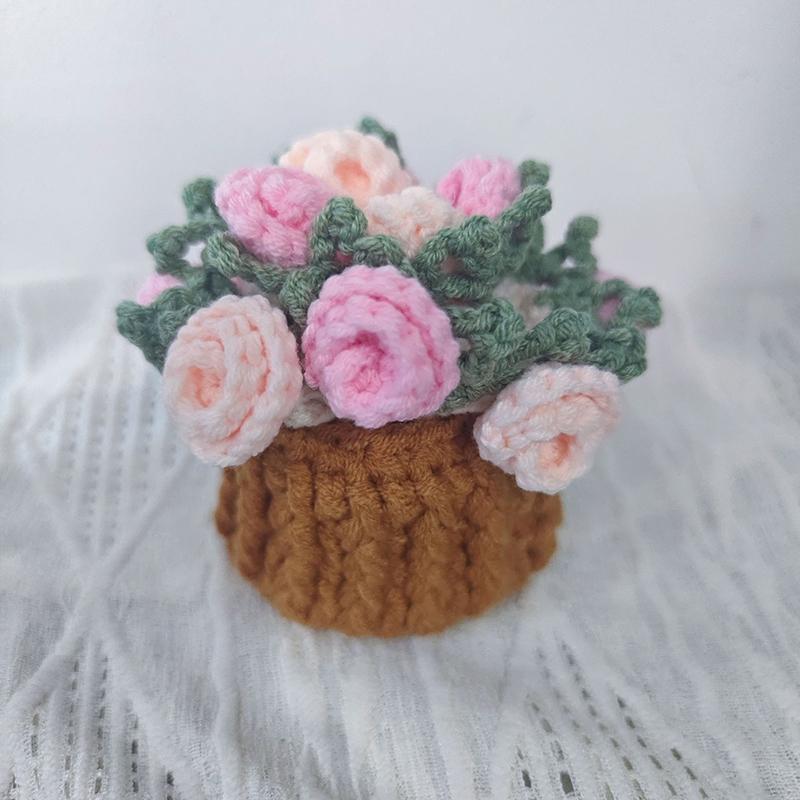 Rose Bouquet Coaster Crochet Flower Placemat Hand Woven Bouquet Cupmat Home Desktop Potted Plant Ornaments Mother's Day Gift