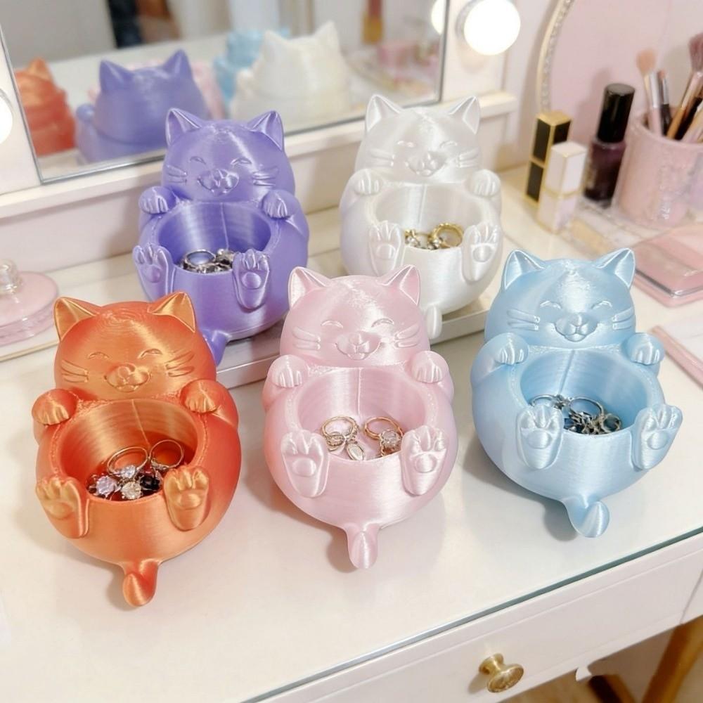 Cute 3D Printed Trinket Holder Plastic Jewelry Storage Box Modern Lucky Cat Storage Box Office