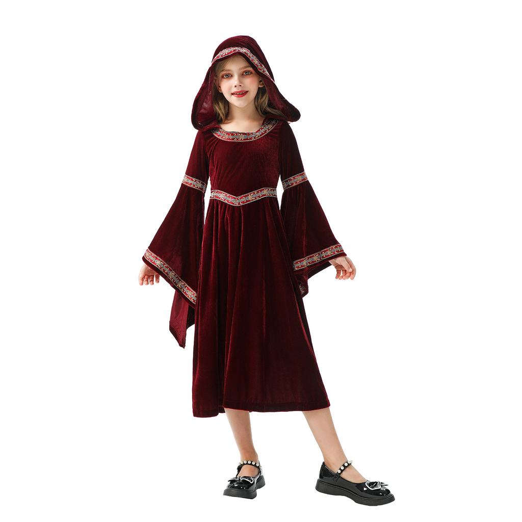 Halloween Children's Costume Vintage Court Children's Costume Witch Little Red Riding Hood Medieval Renaissance Girl's Dress