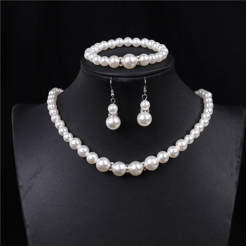 

Fashion Pearl Necklace Set For Women - Bracelet And Earrings Set Wedding Jewelry Set For Brides.