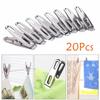 20 Pcs Stainless Steel Clamp Windproof Clothespin Small Flat Duck Silver Hanger Open Folder Flat Folder Windproof Clip