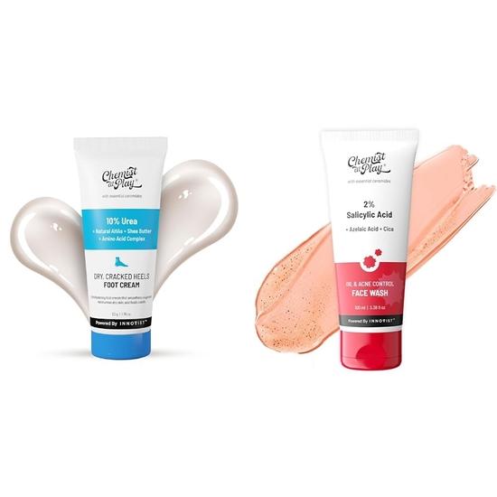 Chemist At Play Foot Cream for Cracked Heels & Diabetic Foot Lightweight | 50g + + 2% Salicylic Acid Acne Face Wash For Oily Skin  | 100 Ml