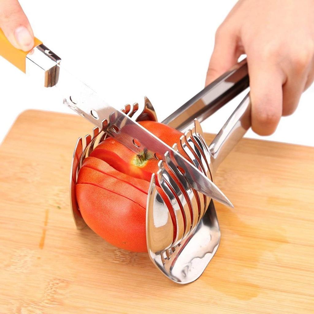 KAYCROWN Tomato Slicer Lemon Cutter Multipurpose Handheld Round Fruit Tongs Stainless Steel Onion Holder Easy Slicing Kiwi Fruits & Vegetable Tools