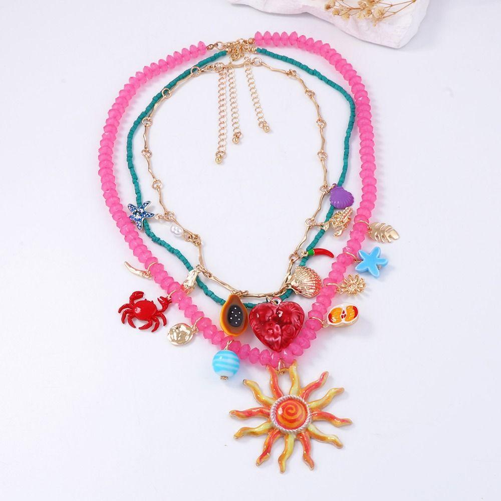 Avocado Rice Bead Necklace Fruit Dopamine Necklace Personality Sun Pendant Necklace  Gift