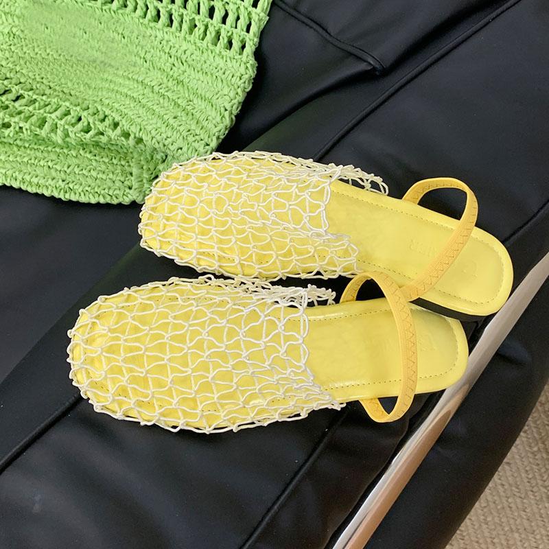 Fashion Summer Beach Ladies Flats Slippers Sandals Shoes Round Toe Fashion Mesh Female Flats Slides Slippers Shoes For Women Mules