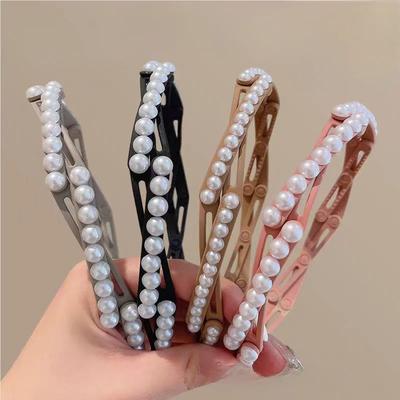 Retractable Folding Pearl Hair Band Women Girls Non-Slip Headband Face Wash Hairband Girls Hair Styling Broken Hair Braiders