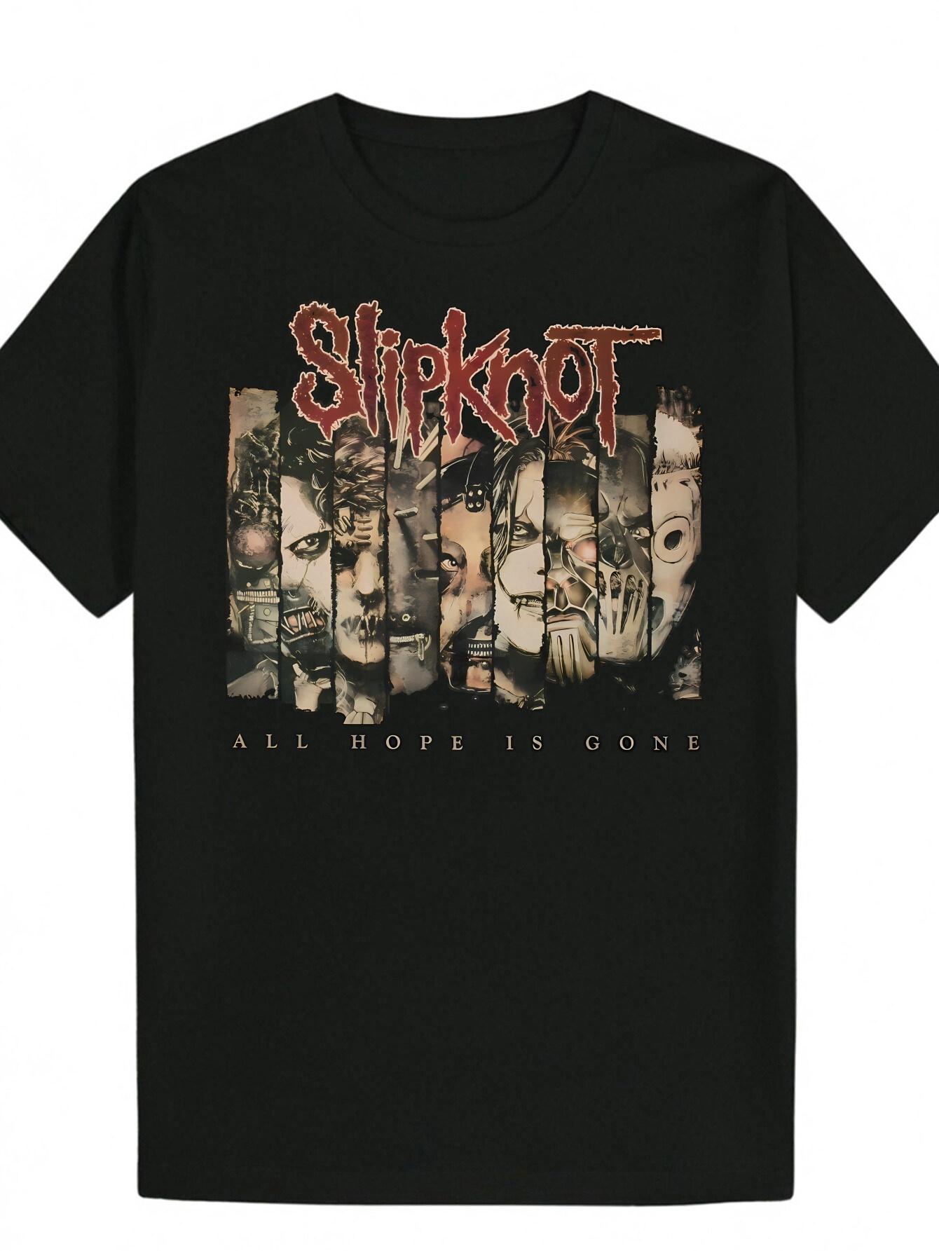 Crew Neck Polyester T-shirt with Slipknot Graphic Print - Black XXXXL