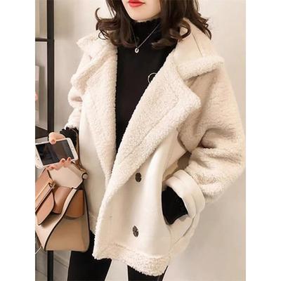 Χειμώνας Νέο Παλτό από Μαλλί Αρνιού με Μεγάλο Πέτο Γυναικείο Φαρδύ Μπουφάν