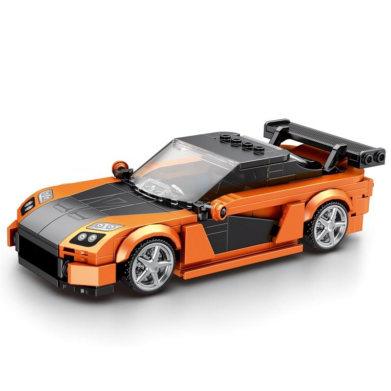 Non-Toxic 367Pcs Orange Sports Car Building Block Creative City Vehicle Classic Car Model Bricks Desktop Ornaments Kids Toys Holiday Gifts