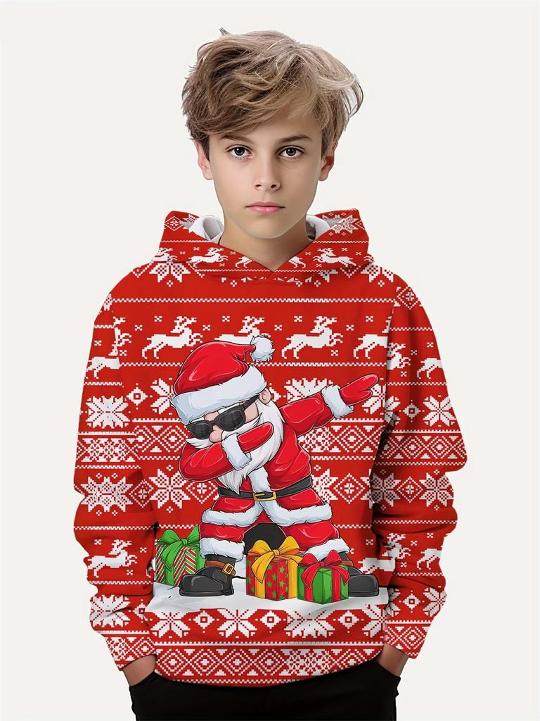 Kids Clothes Funny Christmas Hoodies Reindeer Santa Claus Long Sleeve Thin Sweatshirt for Boys Girls Xmas Gift for Children Top