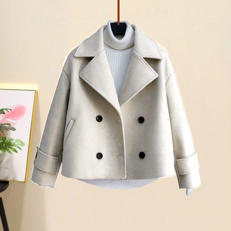 Autumn and Winter Woolen Coat + Turtleneck Sweater + High Waist Harlan Woolen Pants Three-piece Fashion Suit