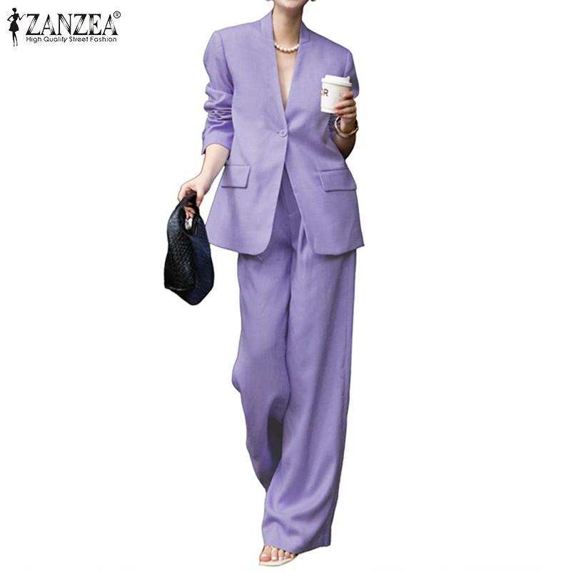 

ZANZEA Женские блейзер с длинным рукавом и брюки, повседневные костюмы-двойки 5XL светло-фиолетовый