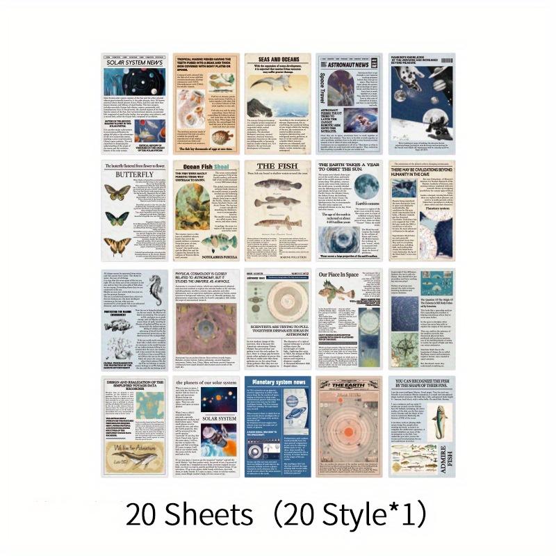 20pcs/pack Vintage old newspaper style Washi sticker book DIY Collage Decorative Background Stickers for Literature Art Scrap