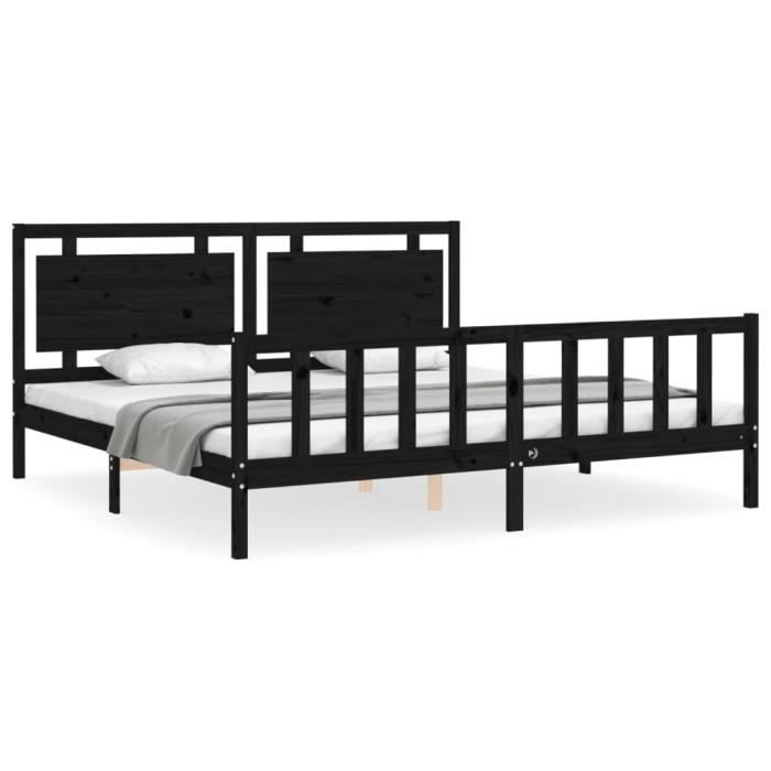 VidaXL Bed Frame with Headboard Black 200x200 Cm Solid Wood 3192190