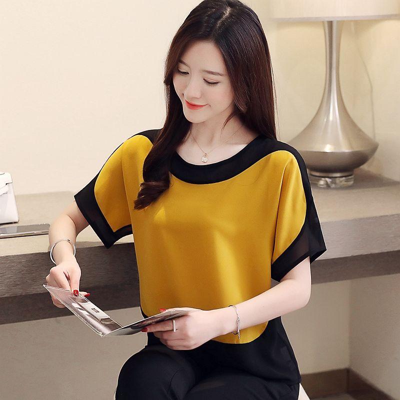 Mature Women's Loose Short-Sleeved Chiffon Shirt