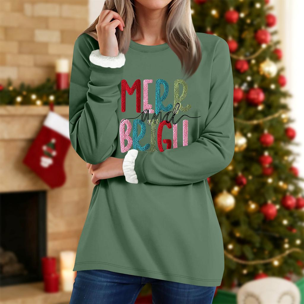 Women's Round Neck Top Printing Thickened Plush Cashmere Warm Long Top