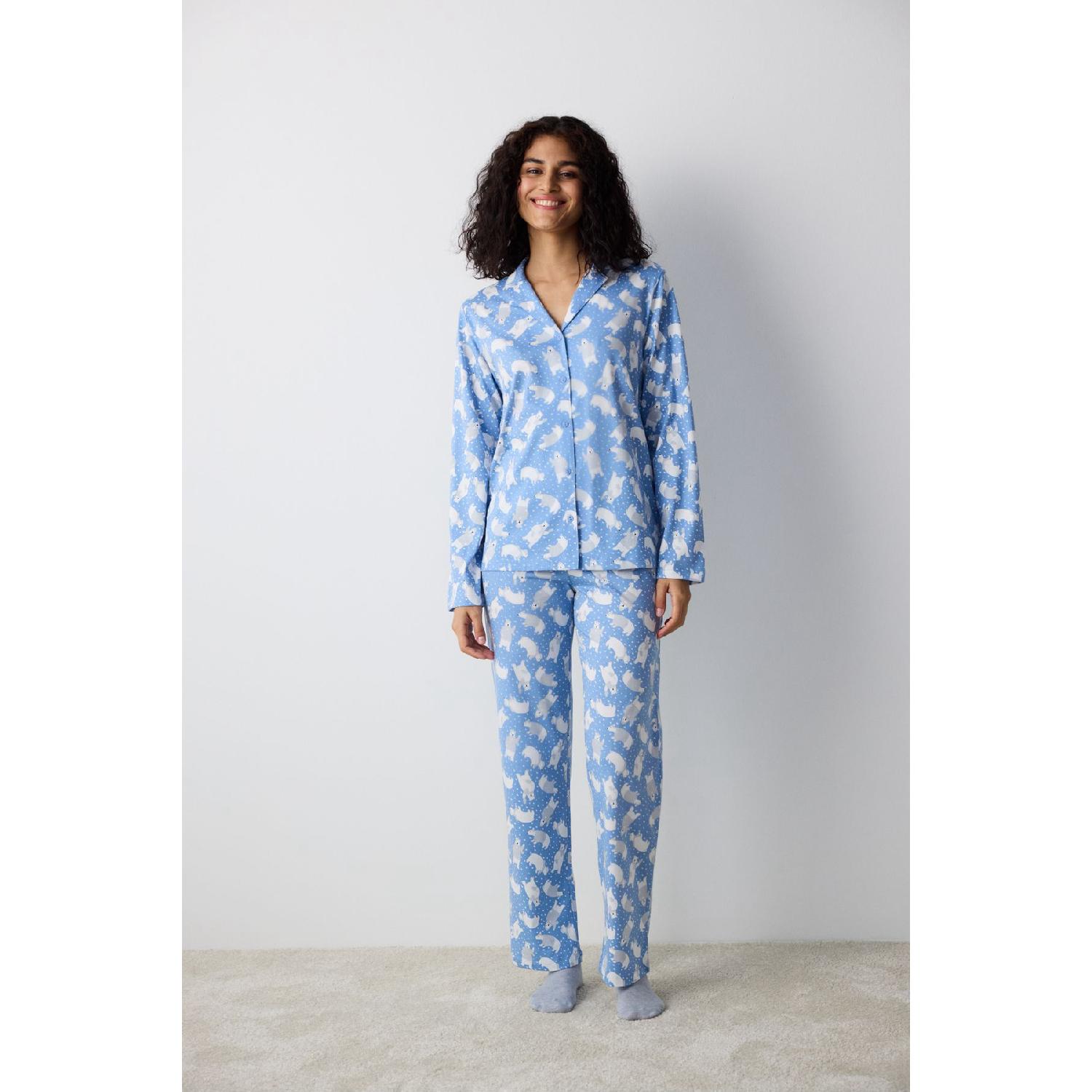 

Winter Bear Blue Shirt Trousers Pajama Set L