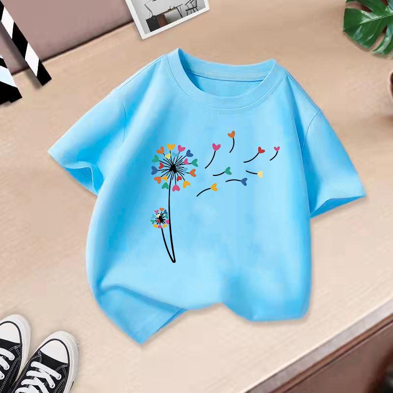 New Girls' Short Sleeved Children's T-shirt Fireworks Printed Versatile Middle and Small Children's Top Summer Fashion