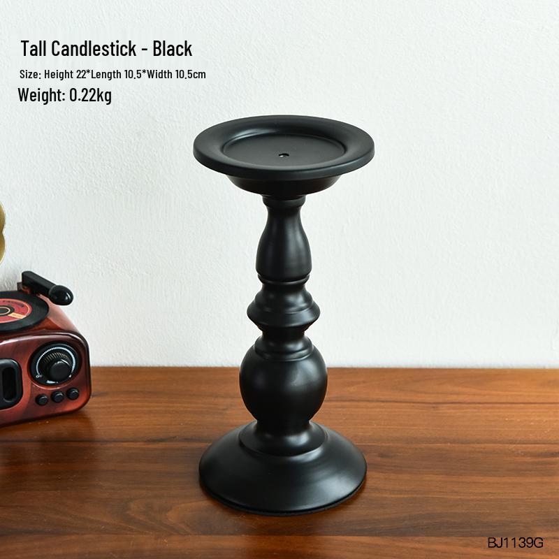 Black Roman Column Candlestick Ornament for Bedroom Table Decor