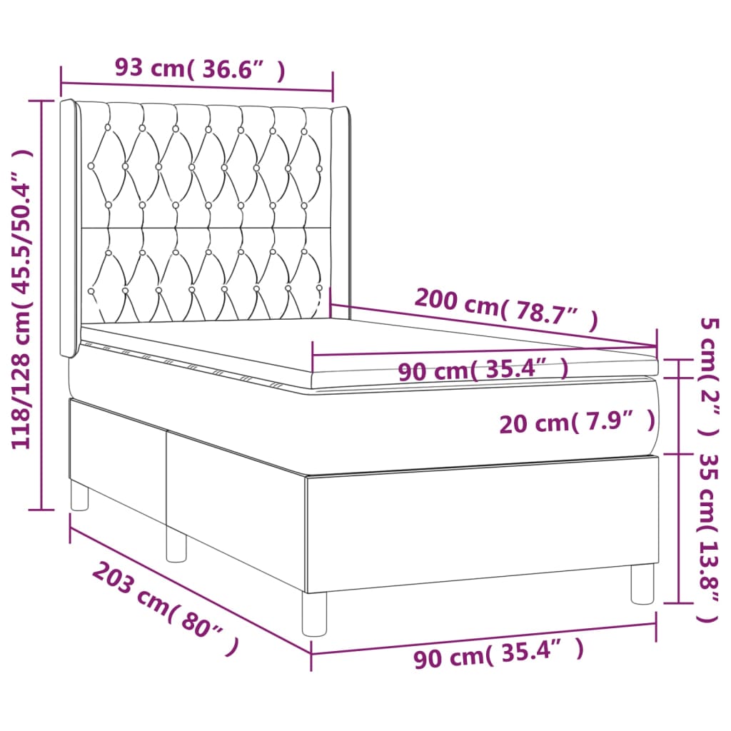 Vidaxl Łóżko Kontynentalne Z Materacem I Led, Różowy Aksamit 90X200 Cm
