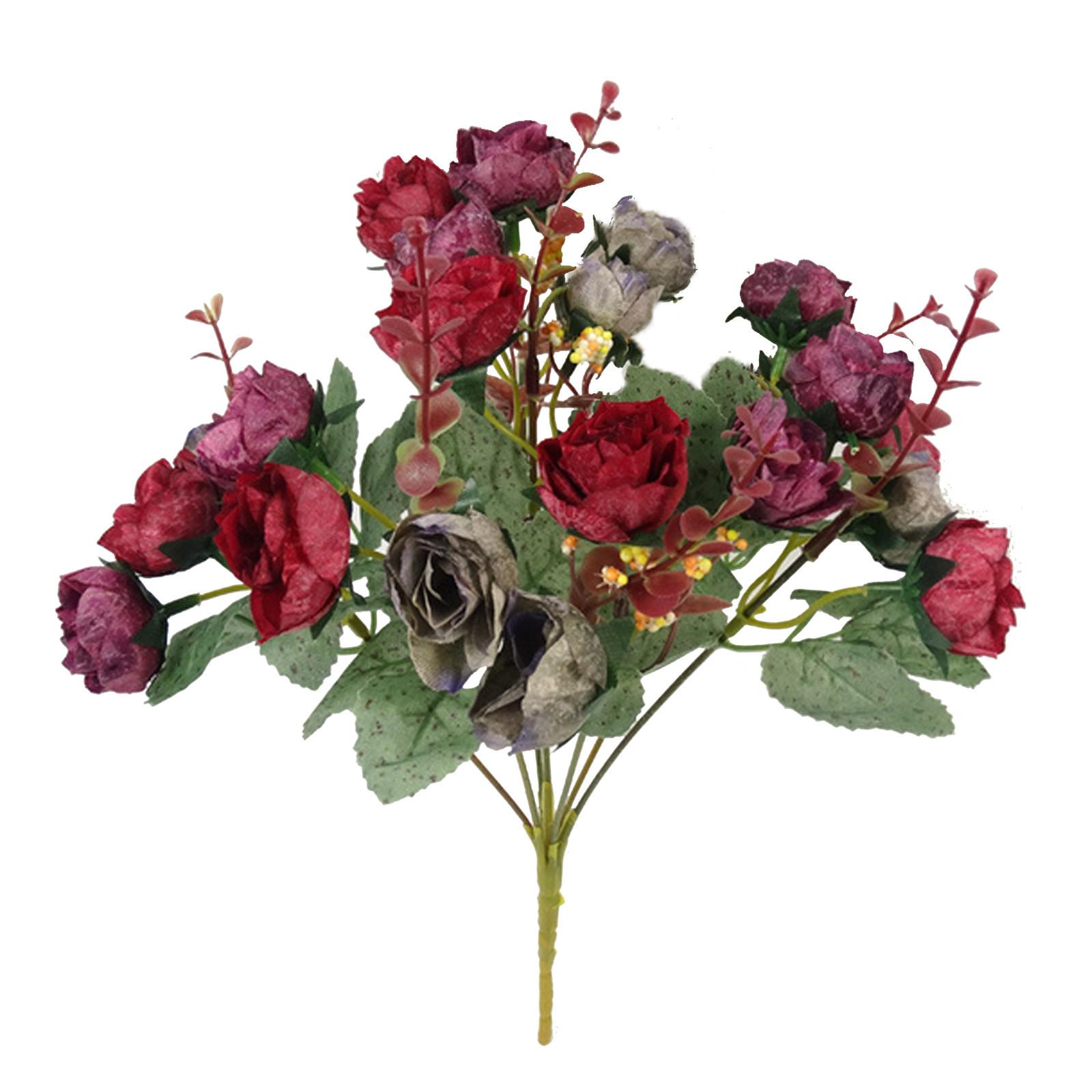 Artificial Rose Bouquet Consisting 7 branches 21 Roses Silk Decorative Bouquet винный