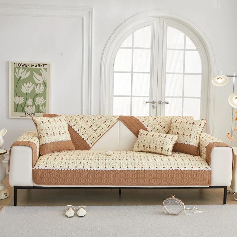 Ny Stil Året Runt Universal Soffmatta Twill Tvättad Bomull Halkfri Sittdyna Småblommig Dammtät Sofföverdrag Tyg