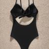 New sexy solid color cross-wrinkled hollow straps lace-up one-piece swimsuit swimsuit