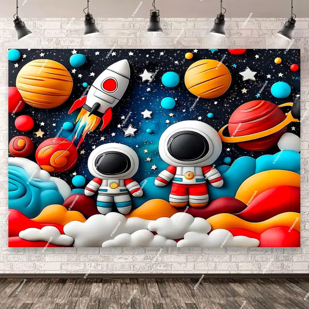 Space Astronaut Birthday Party Background Banner Custom Decoration Rocket Theme Photography Boy Birthday Gift Photo Studio Prop
