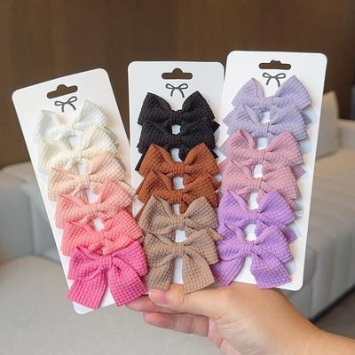 6 SZT Miękka Bawełniana Spinka do Włosów z Kokardą Dziewczęca Słodka Spinka do Włosów w Kratę Color Block Delikatna Wsuwka Barrette Kawaii Akcesoria Dziecięce