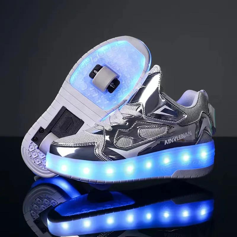 Kluci Dívky Kolečkové boty LED Svítící USB Nabíjení Dětské Kolečkové brusle Ležérní Skateboardingové boty Sportovní boty Dětské Tenisky