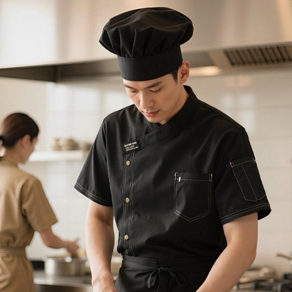 Short-sleeved Chef Uniform Thickened Kitchen Cook Shirts Portable Chef Jacket Restaurant
