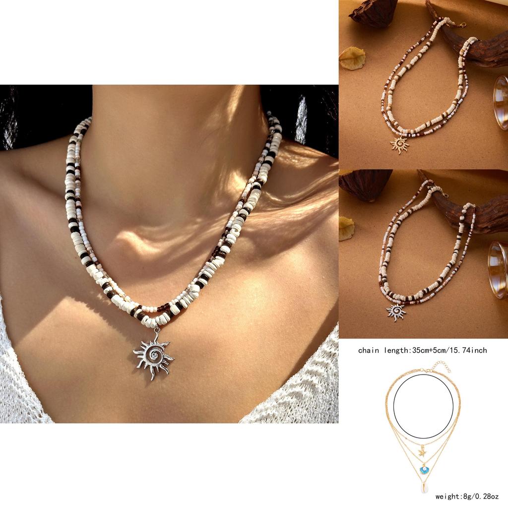 Summer Beach Boho Shell Pendant Necklace With Wooden Beads For Womens Fashion