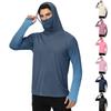 Men's Outdoor Casual Gradient Print Hooded Long Sleeve Sun Protection Shirt Lightweight Breathable Quick Dry Sports Top