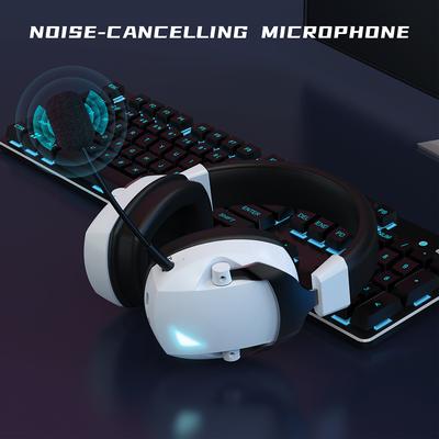 Gaming Headset, TriMode Wired BT 2.4G Connection, Colorful LED Lights, NoiseCancelling