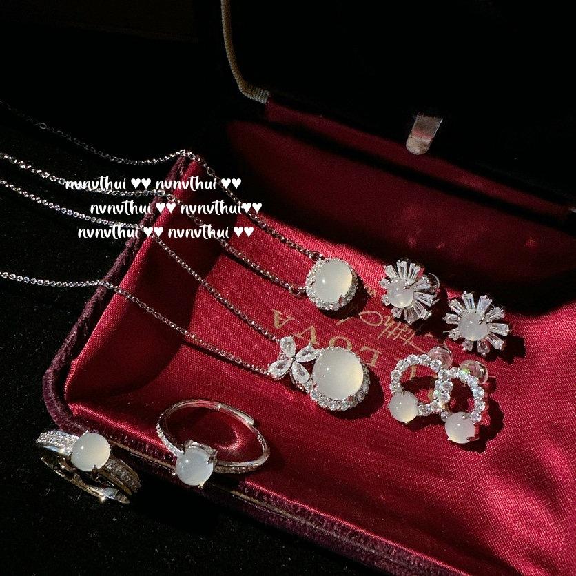 Ice Seed, Chalcedony Water Drop Gem Necklace, Water Spirit, High Ice Chalcedony Flower Earrings, Lychee Frozen Ring.