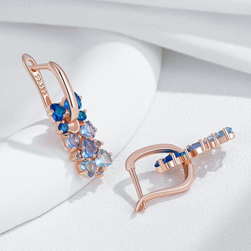 Shiny Blue Natural Zircon Drop Earrings For Women Trend  Rose Gold Color Bride Wedding Fine Jewelry Crystal Gift