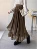 Elegant Japanese-Style Double-Layer Pleated Chiffon Skirt, Slimming and Versatile with an Elastic Waist
