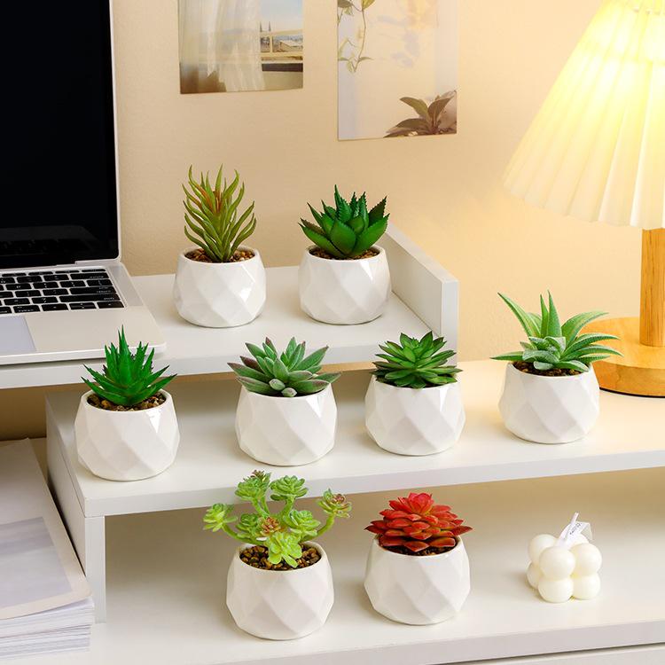 Small Indoor Potted Succulent - Artificial Green Plant Ornament for Home, Office, or Desktop Decor