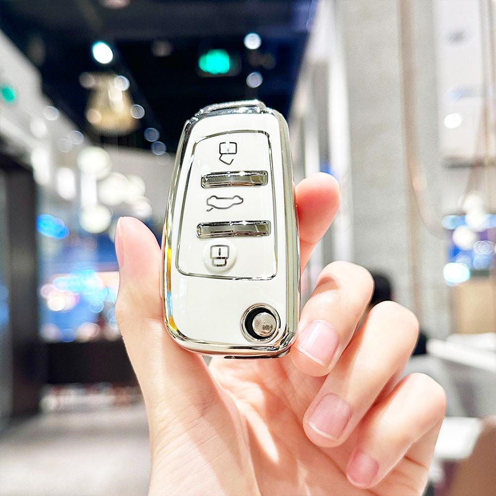 

TPU Fob Shell Holder for A4 B6 B7 B8 A6 A3 8L 8P C5 C6 4F RS3 Q3 Q7 TT 8L 8V S3 Car Folding Key Cover Case Accessories білий