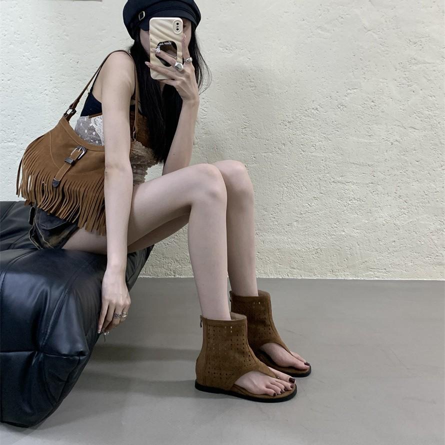 British Style Versatile Maillard Boots 2025 Summer New Popular Hollow Breathable Flat Bottom Hole Cool Boots Short Boots