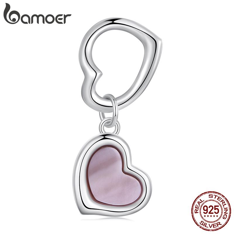 AMOER Solid 925 Srebro Sterling Różowe Serce Charm Koralik pasuje Oryginalna Bransoletka i Naszyjniki Biżuteria Bamoer Infinity Love Charm