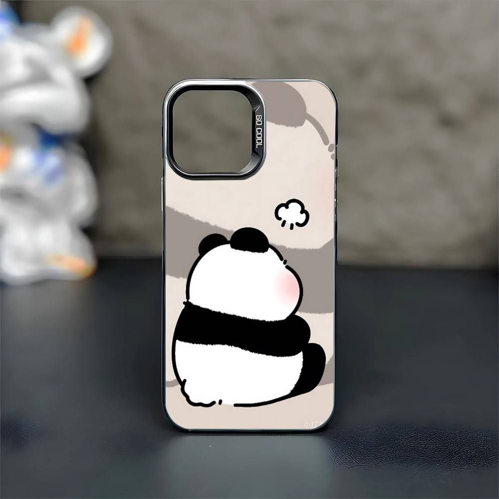 Panda Illustration Phone Case For iPhone17,16,15,14,13,12,11 Plus,Pro Max Black Matte Shockproof Cover
