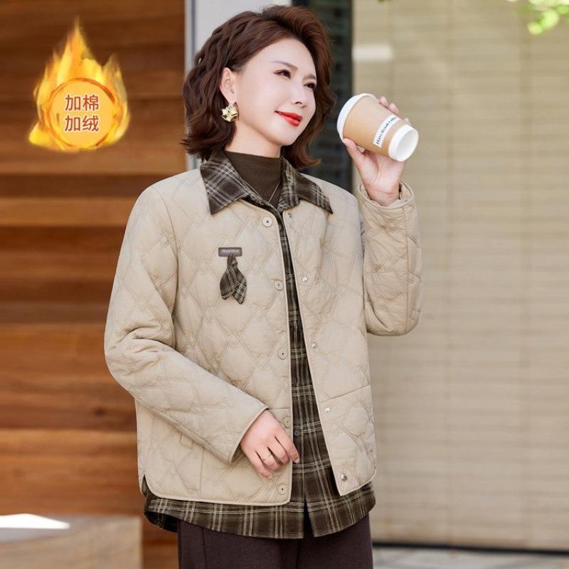 Winter warm cotton-padded clothes women's plaid splicing jackets velvet versatile large-size cotton-padded jackets